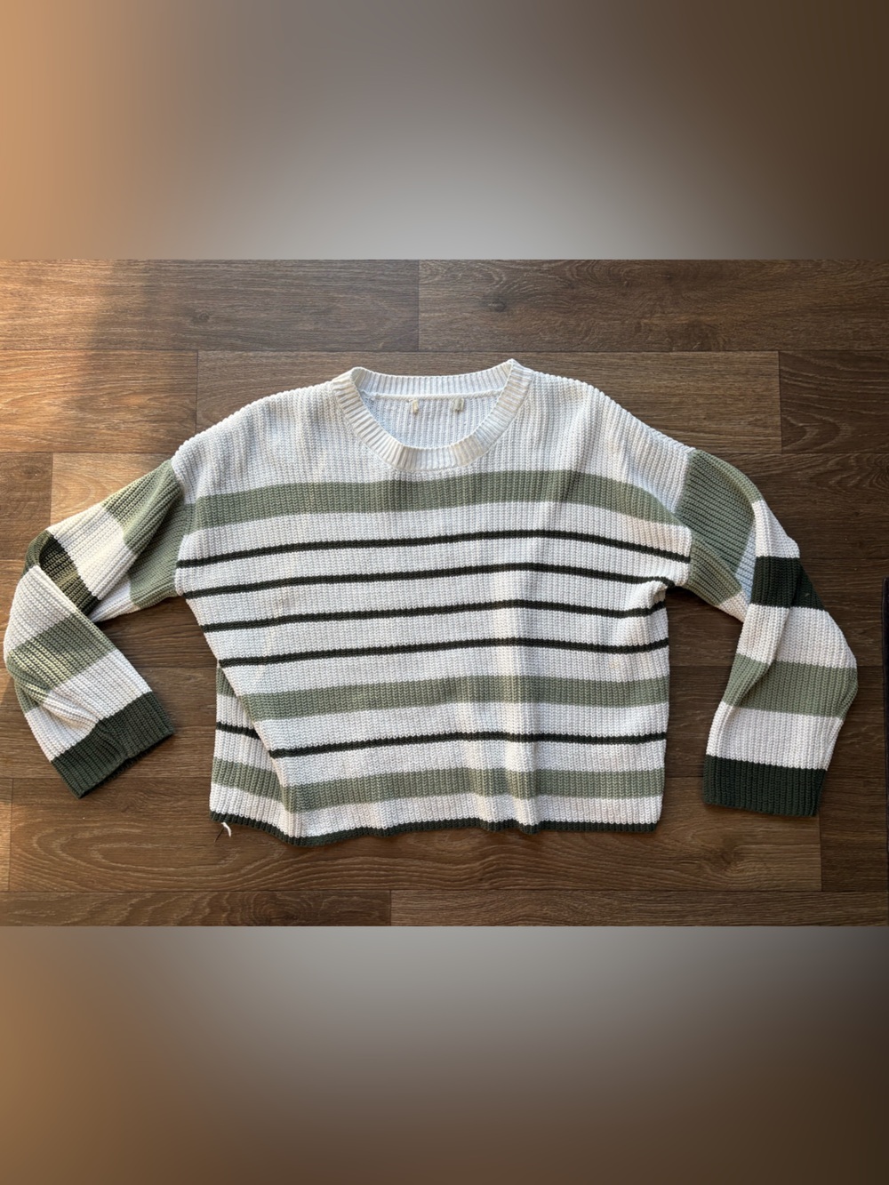 Francesca's Collections Olive Green & White Striped Sweater